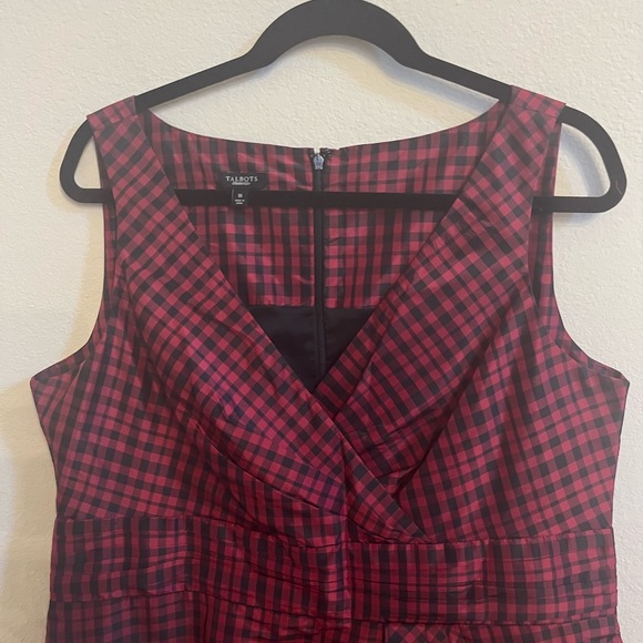 Talbots 100% Silk Black and Red Holiday Plaid Sheath Cocktail Dress Size 16 - Picture 4 of 8
